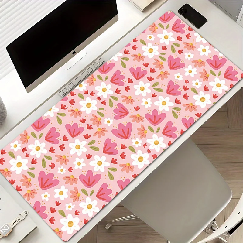 

Cute Floral Pink Mouse Pad Large Rubber Base Anti-slip PC Desk Accessories Mousepad for Office and Gamer Keyboard Mats Decor Mat