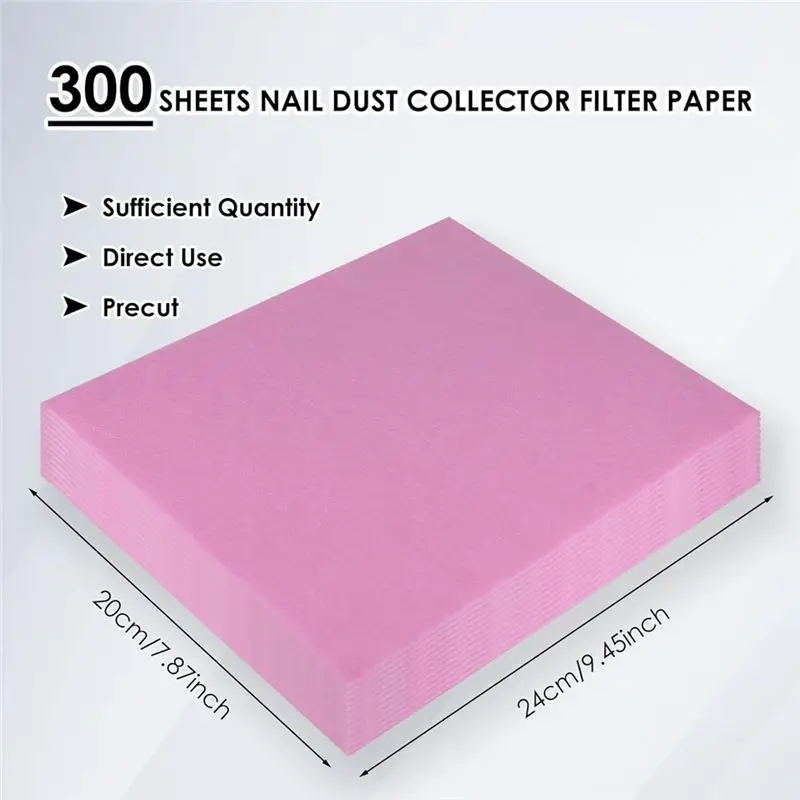 TFTP-فلتر مكنسة الغبار القابل للتصرف 300 قطعة من منظف الغبار، ورق فلتر بديل لمستلزمات تكنولوجيا الأظافر باللون الوردي