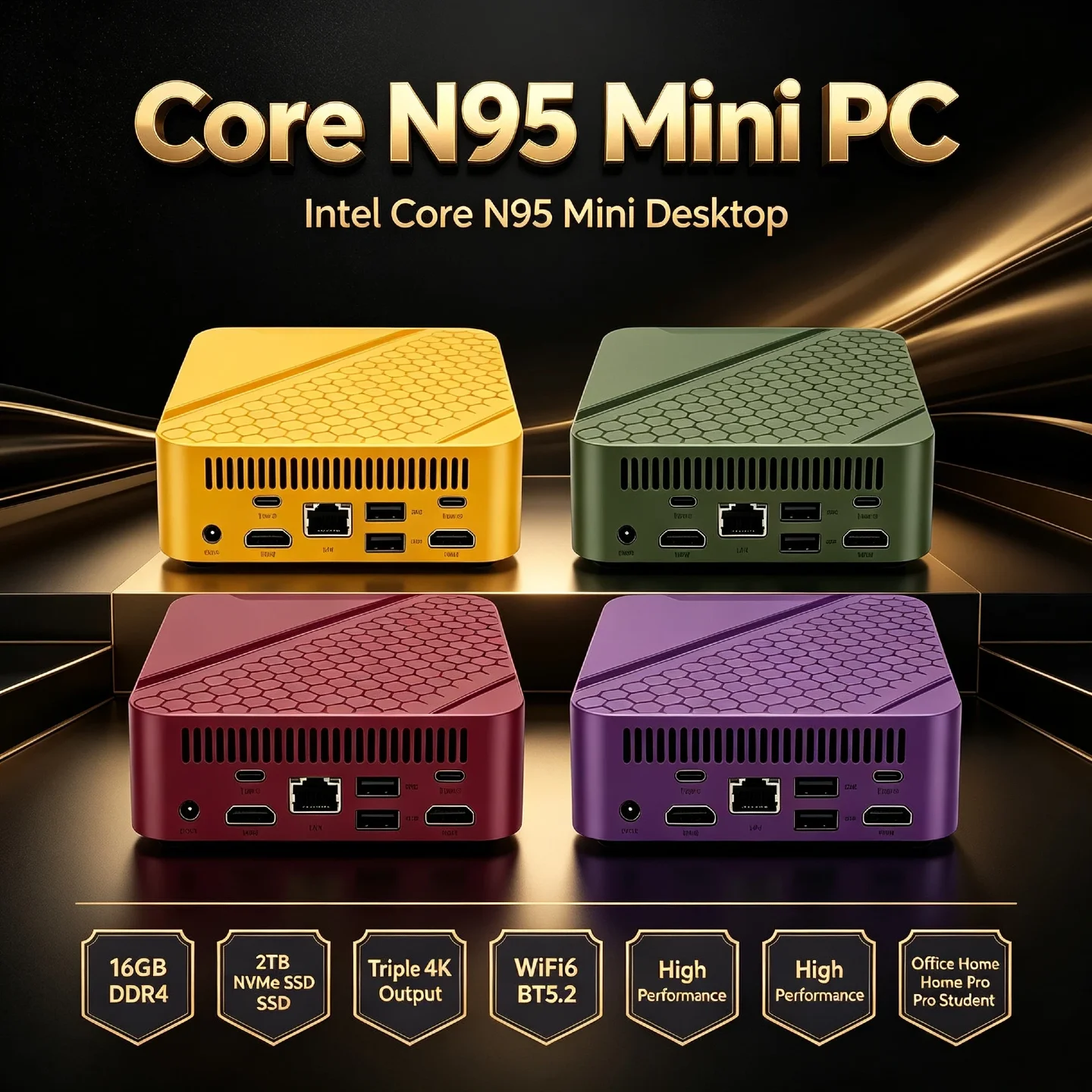 Core N95 Intel High Speed Mini PC 16GB RAM 2TB SSD Triple 4K Monitor WiFi6 BT5.2 Silent Cooling Office Home Small Gaming