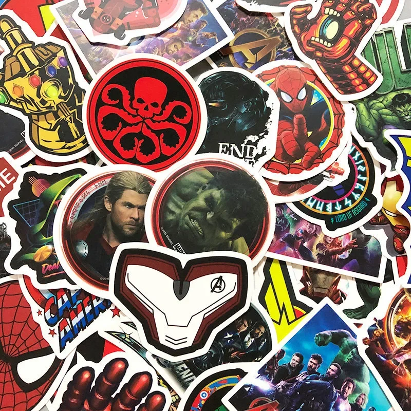 50pcs Disney Movie Marvel The Avengers Stickers Waterproof Skateboard Guitar Luggage Laptop Cartoon Sticker Kids Toys