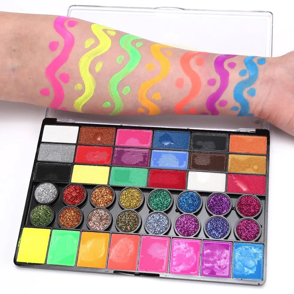 Set di pittura per il corpo umano solubile in acqua da 42 colori, pittura per il viso dei bambini, trucco fai da te per Halloween, Natale