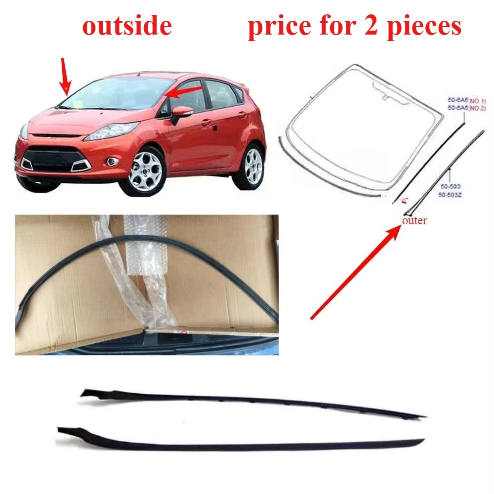 2 Pcs Be8Z5403136A 5 Doors Outside Front Windshield Side Rubber for Ford Fiesta 2009-2014 Protective Weatherstrip Outer Laminate