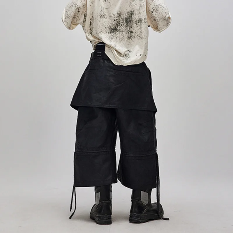 HKSH Heavy Washed 3D Cut Cargo Pants Trend High Street Dark Punk Man Tide Chic Ins Techwear Waste Land Drawstring Shorts HK11303