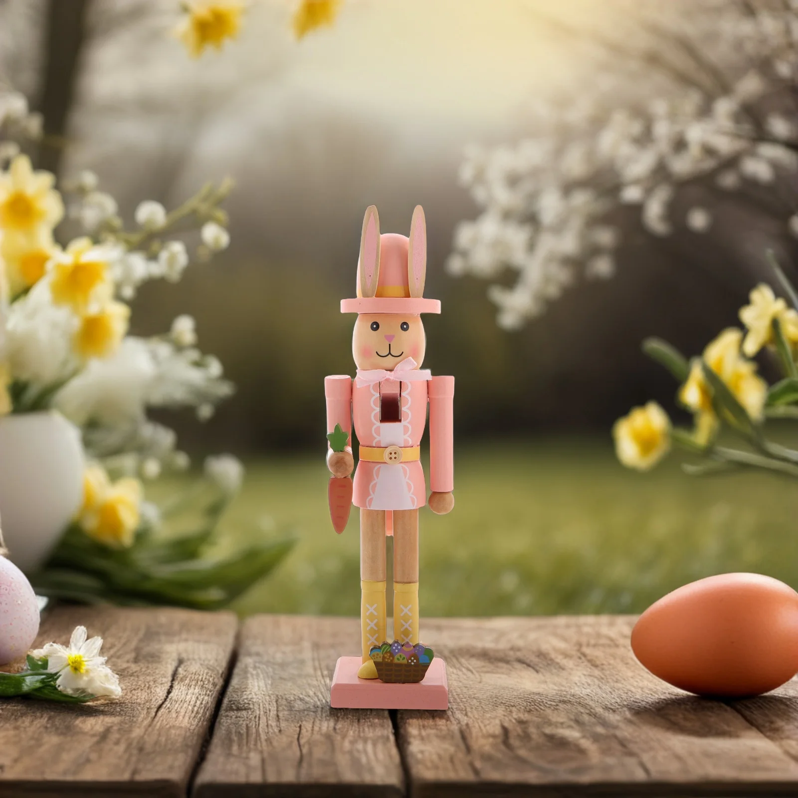 

Nutcracker Ornaments Cute Easter Bunny s Cartoon Pink Wooden Table Decoration