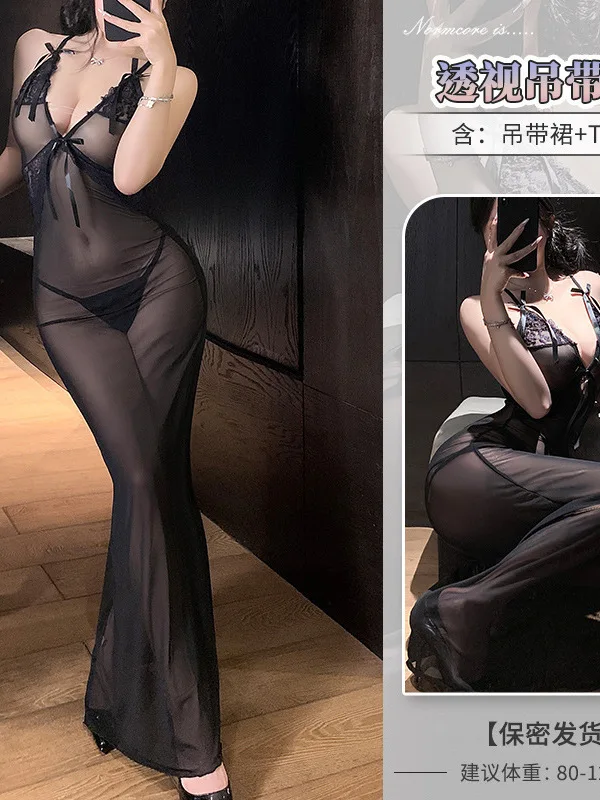 Kobieca seksowna siateczkowa bielizna czarująca siateczkowa koronkowa przezroczysta słodka sukienka seksowna długa sukienka eleganckie modne damskie topy 2025 EHU7