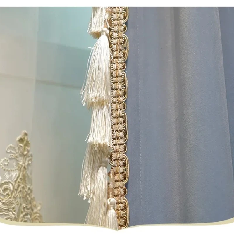 Villa Pure Blue Blackout Simple and Elegant Velvet  Curtains for Living Dining Room Bedroom Elegant Luxury European Style