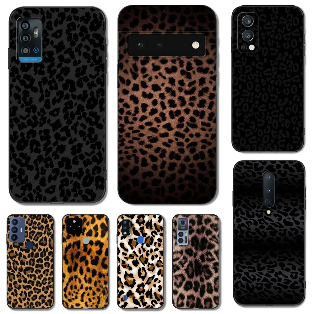 Black Tpu Case For google pixel 4 4A 4XL 5 5A 5XL 6 6A 7 7a PRO Cover Leopard Print