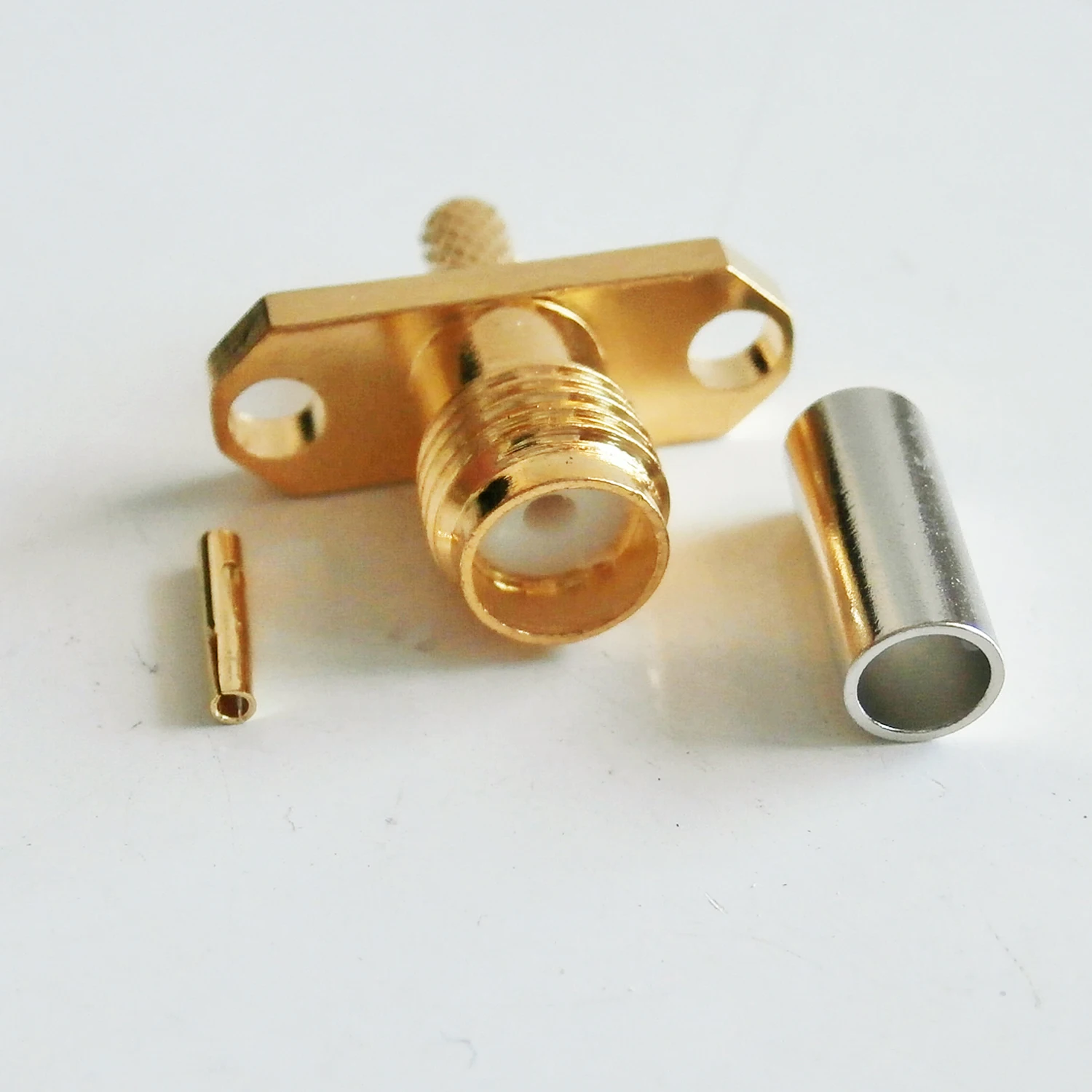 1X Pcs Connector SMA Female Rhombic With 2 Hole Flange Panel Chassis Mount deck Crimp for RG316 RG174 RG179 LMR100 Cable Brass