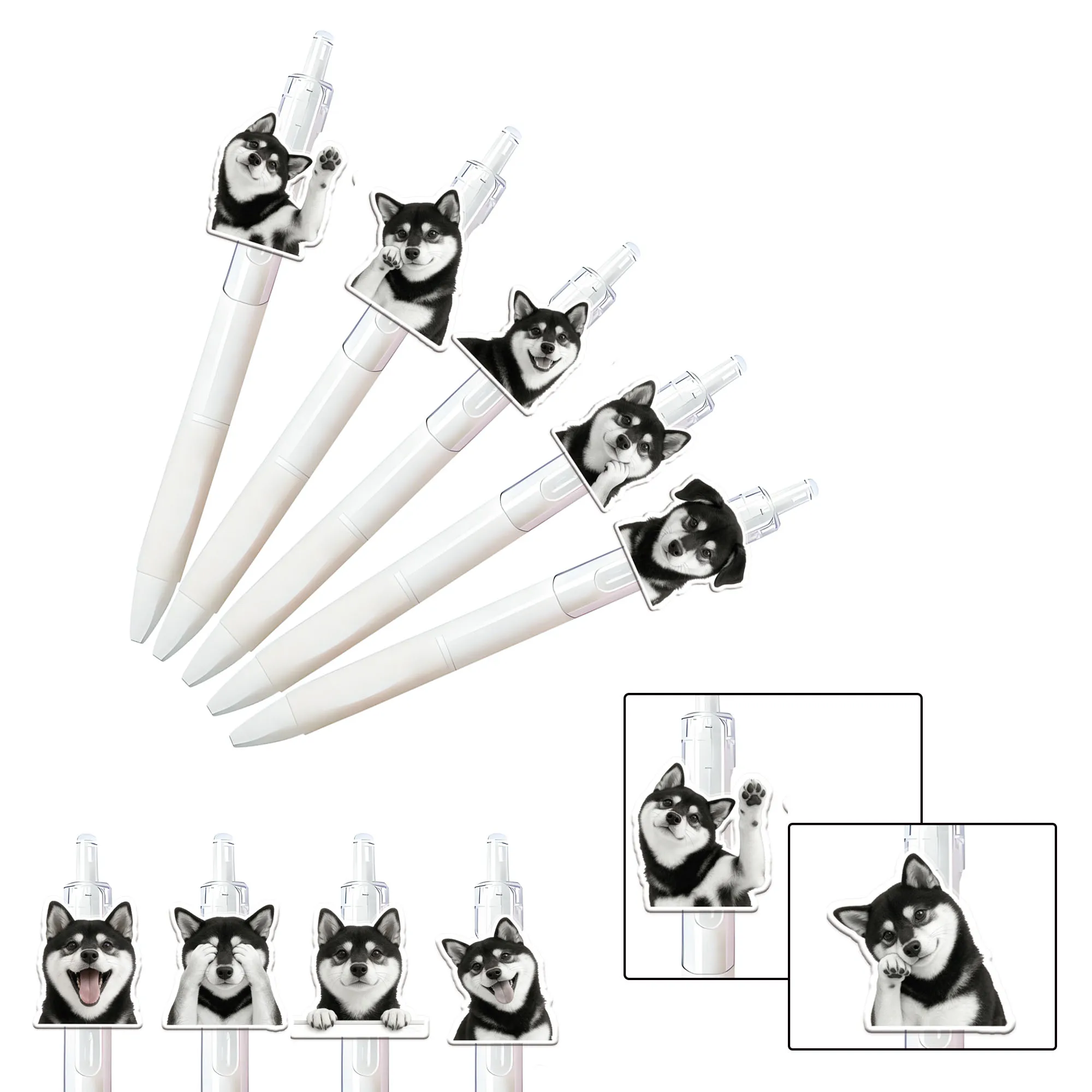 

9pcs Shiba Inu emoji pack main picture ballpoint pen creative black Shiba Inu emoji pack series gift pen student pen