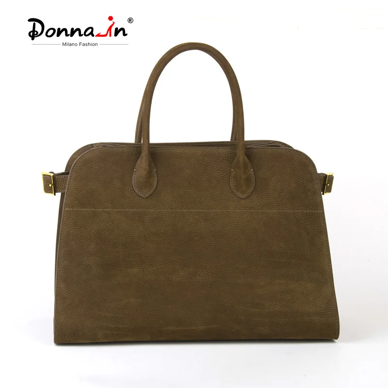 

Donna-in Natural Nubuck Handbag Genuine Cow Leather Duffle Bag Large Capacity Minimalist Casual Tote with Shoulder Strap