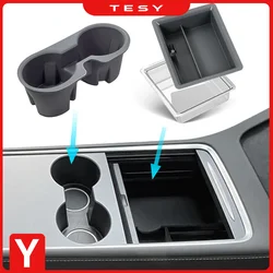 For Tesla Model Y 2021 2022 2023 Center Console Storage box Transparent Tray with Silcone Water Cup Holder Car Key Card Slot