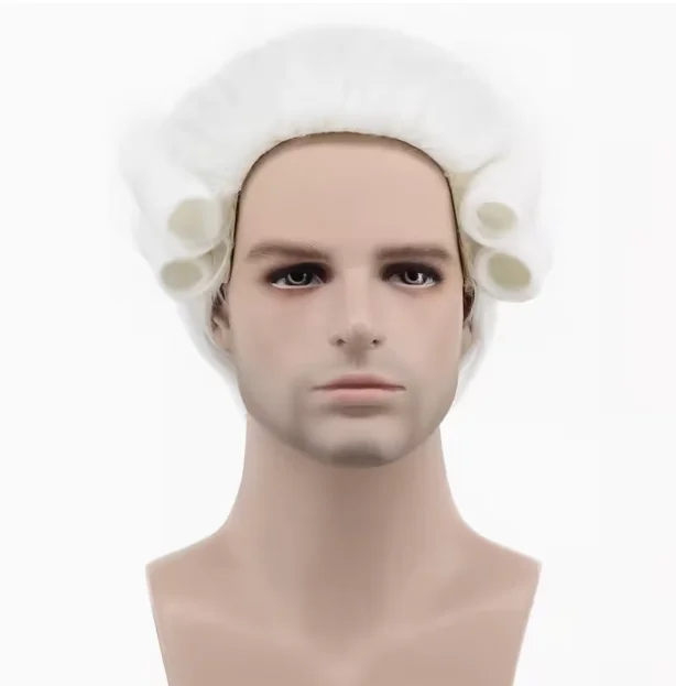White Colonial Judge Wig for Men 18th Century Lawyer Gentleman Curly Wig Halloween Cosplay Costume Synthetic Hair Wig