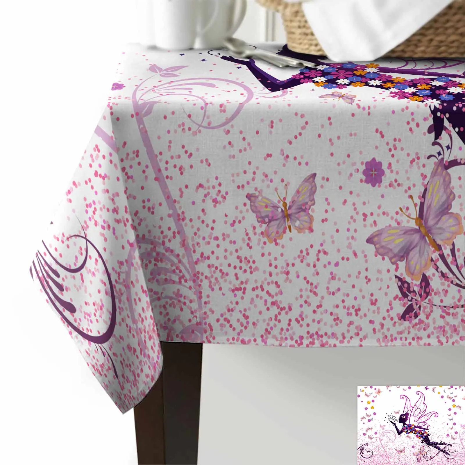 Fairy Elf Sparkling Pink Butterfly Flower Pink Anti-scalding Waterproof Tablecloth Rectangular Round Table Cover Furnishings