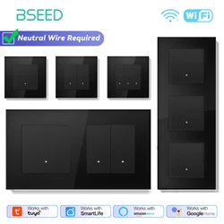 BSEED Smart Click Switches Series 1/2/3/4Gang Wall Wifi Light Switches Yellow Backlight Glass Frame Tuya APP Switch EU Standard