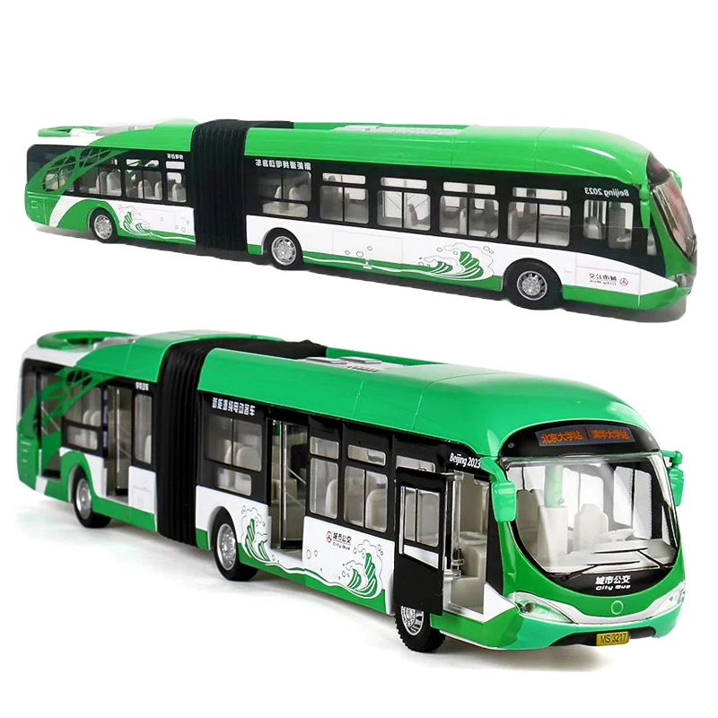 Large City Double Section Bus 1:32 Articulated Car Model Pull Back Sound and Light Toy Boy Birthday Gift