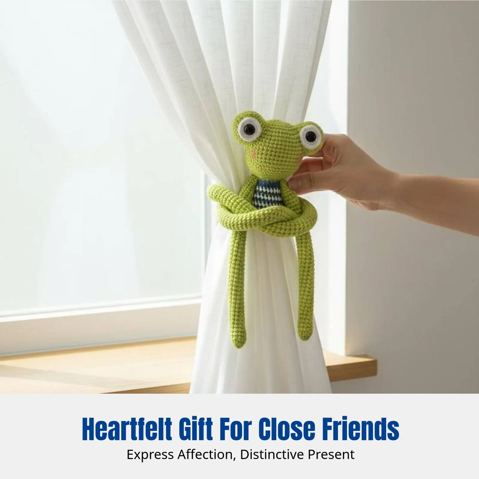 

Handmade Crochet Frog Plush, Long-Legged Knitted Toy, Bag Charm, Curtain Tieback, Gift for Friends