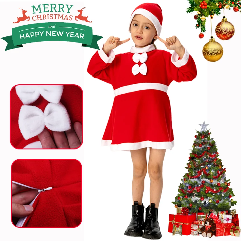 Papai noel bebê vermelho roupas de natal com gravatas borboleta manga comprida traje de véspera de natal bebê meninas perfeito para celebração ano novo