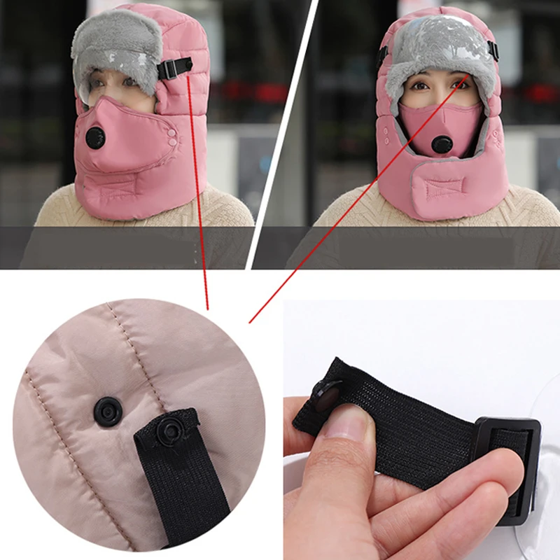 Winter Outdoor Riding Lei Feng Hat Mask Anti Fog Goggle Thicken Warm Waterproof Ski Hat Neck Warmer Balaclava Unisex Bomber Hats