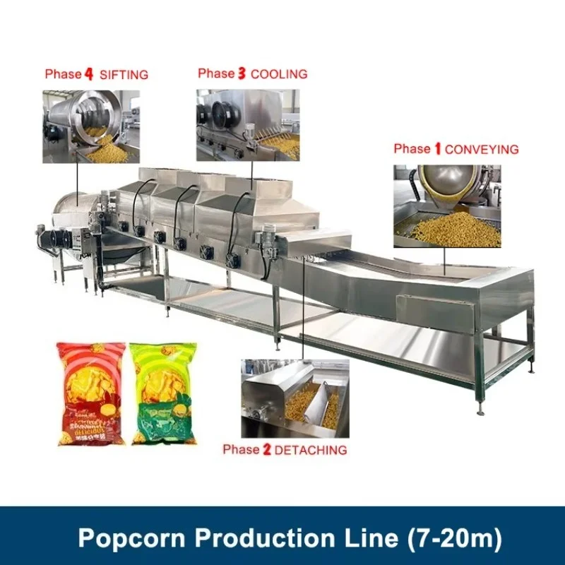 Customized CE Approved Large Capacity Gas Popcorn Machine Automatic Mushroom Caramel Popcorn Industrial Production Line