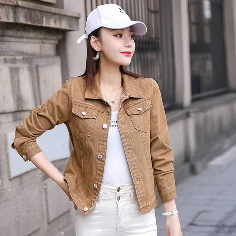 Vintage Cropped Jacket Women Short Coat Denim Jacket Jeans Cowboy Outerwear Black White Khaki Ladies Top Spring Summer Clothes