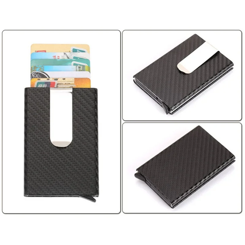 New Buisness Card Holder Carbon Fiber ID Metal Credit Card Wallet Automatic Card Case Designer Aluminum RFID Wallet Cardholder