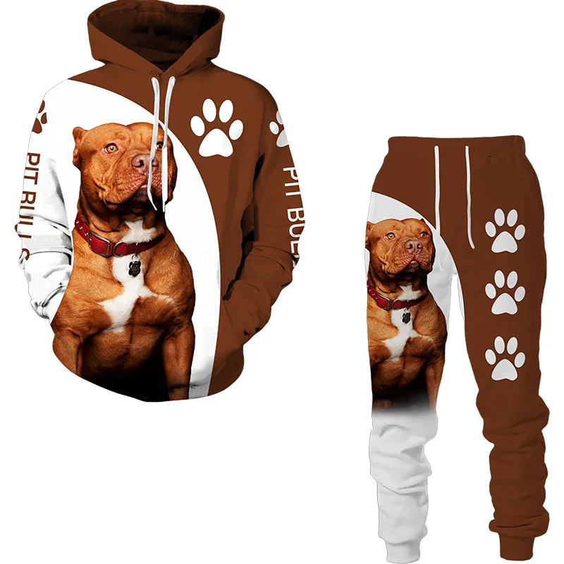 Autumn Funny Dog Animal 3D Printed Hoodie Suit Men Casual Sweatshirts Sweatpants Fashion Two Piece Tracksuit Set Men\'s Clothing