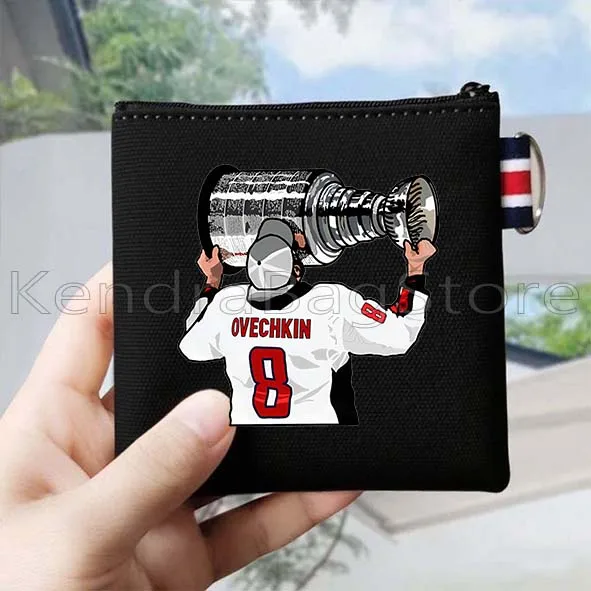 أليكس أوفيتشكين الهوكي سبورتر عاشق مروحة هدية قماش محفظة نسائية للعملات المعدنية حقيبة مربعة صغيرة مفتاح تخزين بطاقة أكياس الكرتون محفظة سستة الحقيبة