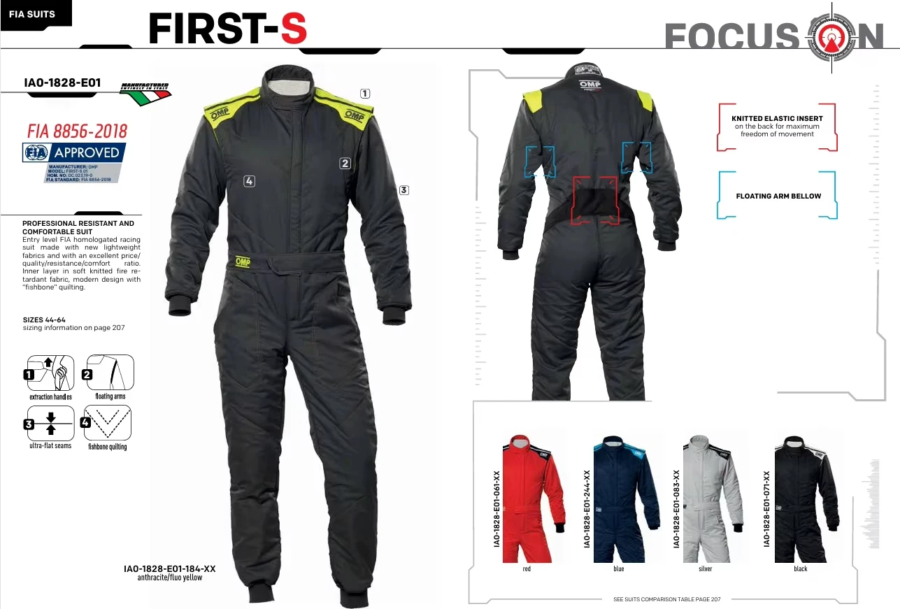 OMP Italian Brand IA0-1828-E01 FIRST-S Overalls FIA 8856-2018 - Authenticity guaranteed, Professional Racing Suit
