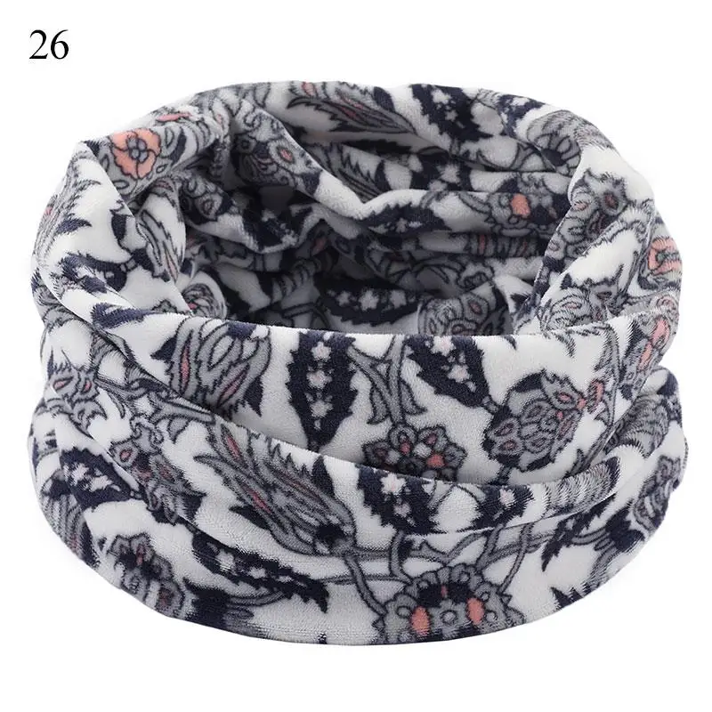 Vintage Snood Scarves Ring Men Women Unisex Winter Soft Fleece Neck Scarf Double Layer Knitted Neck Scarves Warmer Printed Scarf