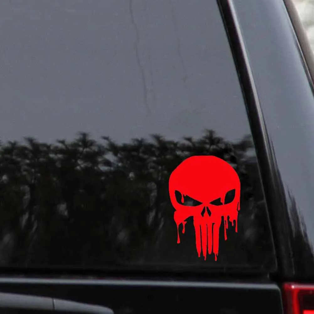 Car Sticker 15x10.1cm Bloody Punisher Skull Reflective Motorcycle Decal Red