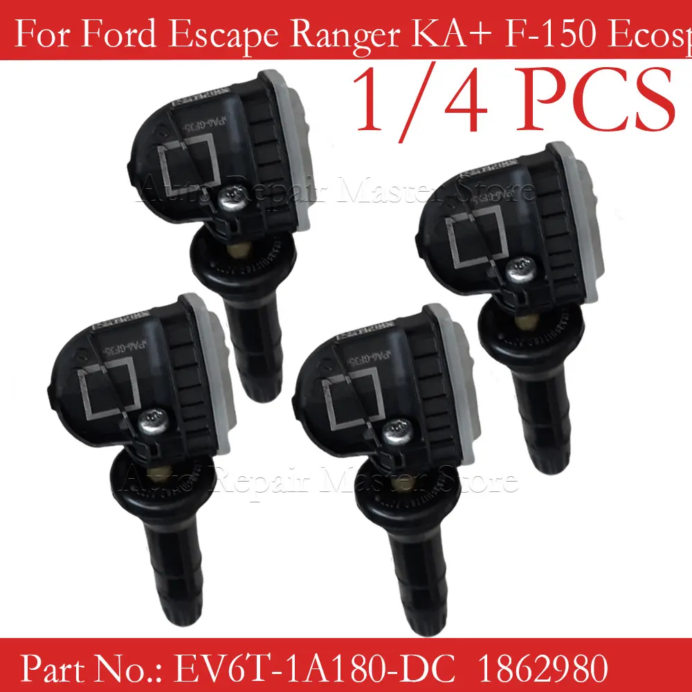 433MHZ TPMS 1/4PCS Tire Pressure Sensor EV6T-1A180-CB For Ford Escape Ranger KA+ F-150 Ecosport Kuga Transit EV6T-1A150-CB