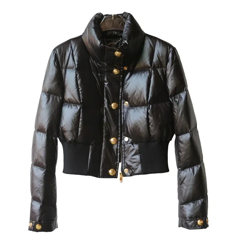 

Модная однобортная куртка на молнии с хлопковой подкладкой, женская зимняя куртка 2025 года, новое теплое хлопковое пальто, черно-белые женские пуховики с хлебом