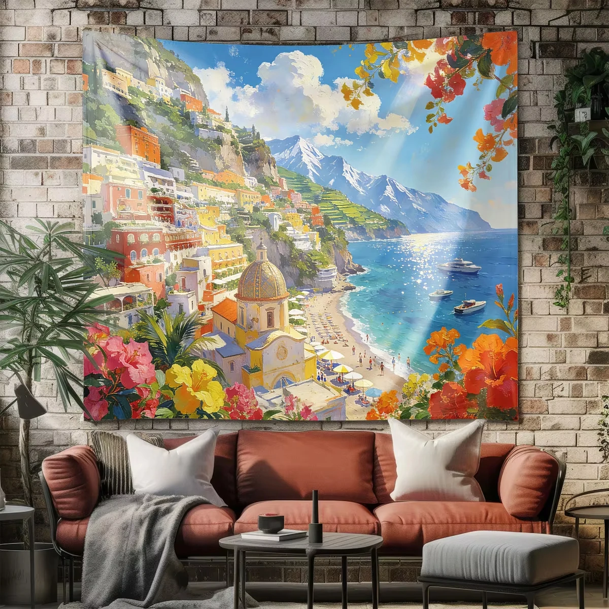 1pc Town Scenery Printed Tapestry Multi Size Living Room Wall Decoration Art Background Fabric Space Pendant