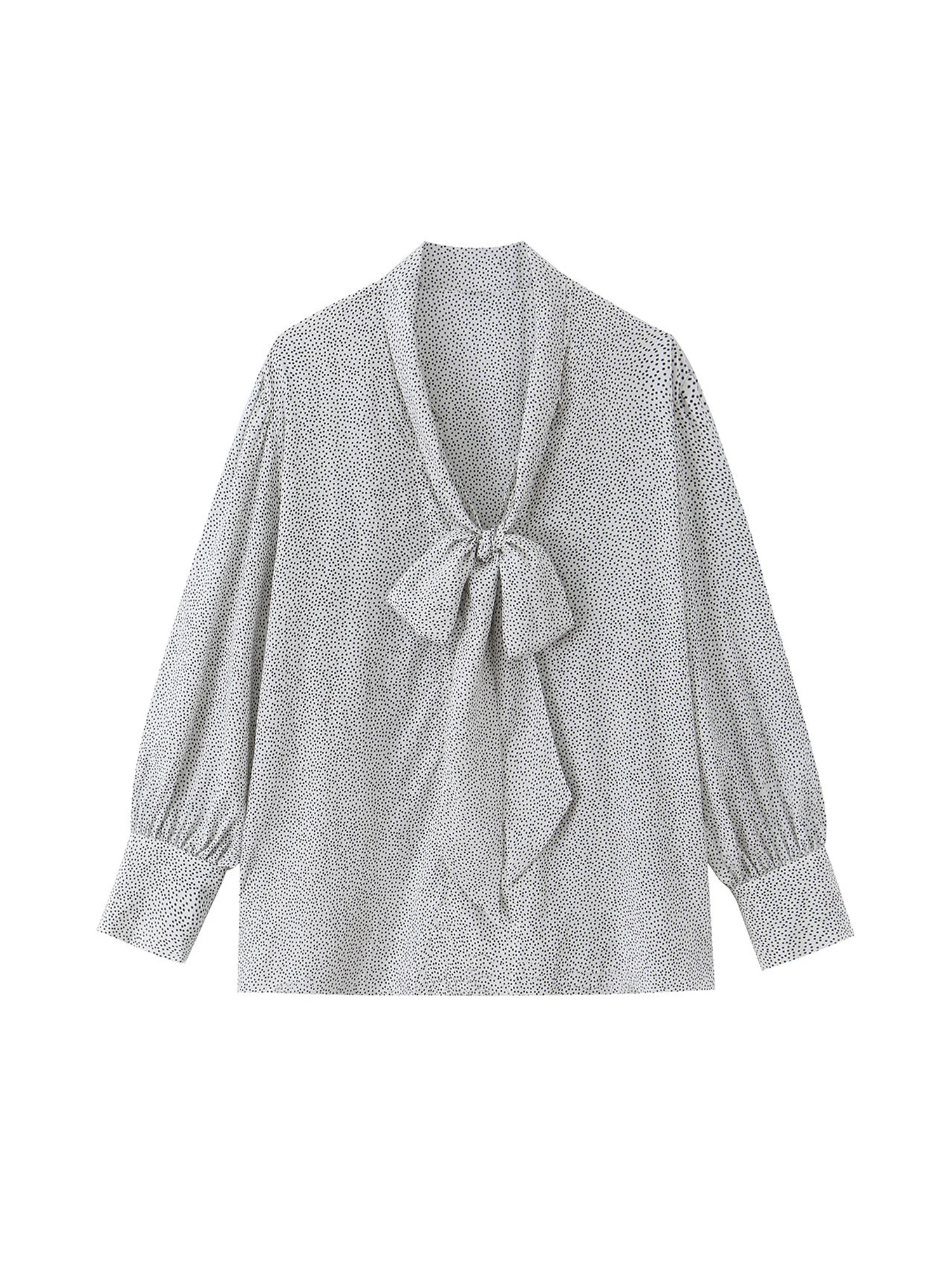 

Women's Black White Polka Dot Blouses and Shirts Aesthetic Vintage Luxury V-neck Bow Long Sleeve Blouse For Women Clothes Spring