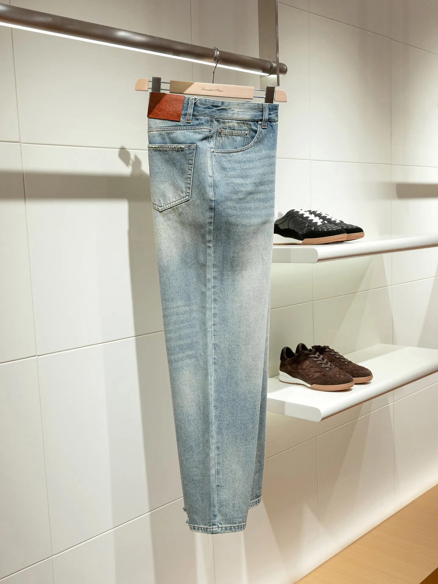 

[Turkish fabric] 12oz vintage washed cotton tannin men's ripped loose straight jeans