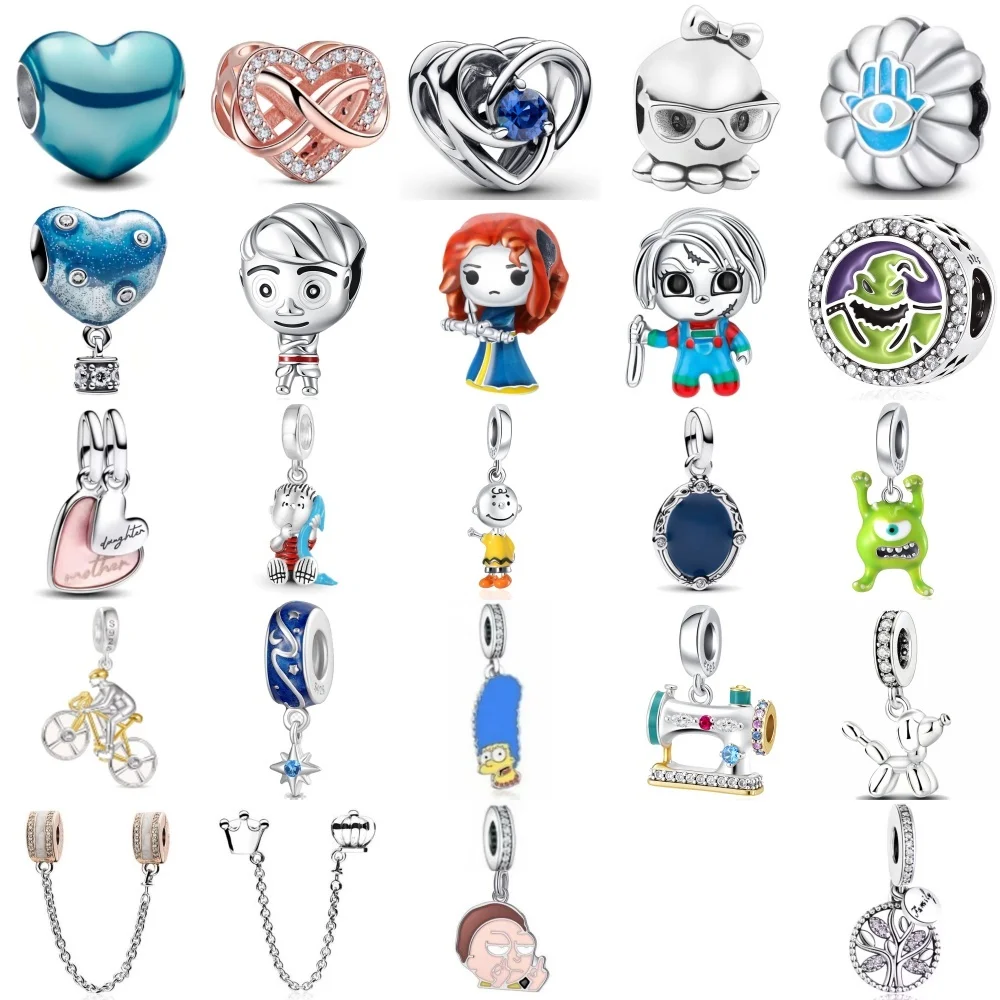 

925 Silver Blue Heart,Boy,Girl Beads BicyclePendant Safety Chain Suitable For European Original Bracelet DIY Exquisite Jewelry