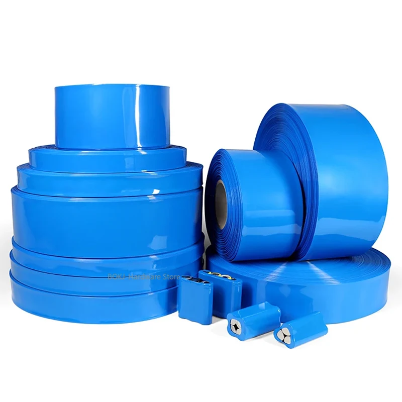27-600mm Wide PVC Heat Shrink Tubing Blue 18650 Battery Film Protective Cover Cable Packaging Protective Film Insulation