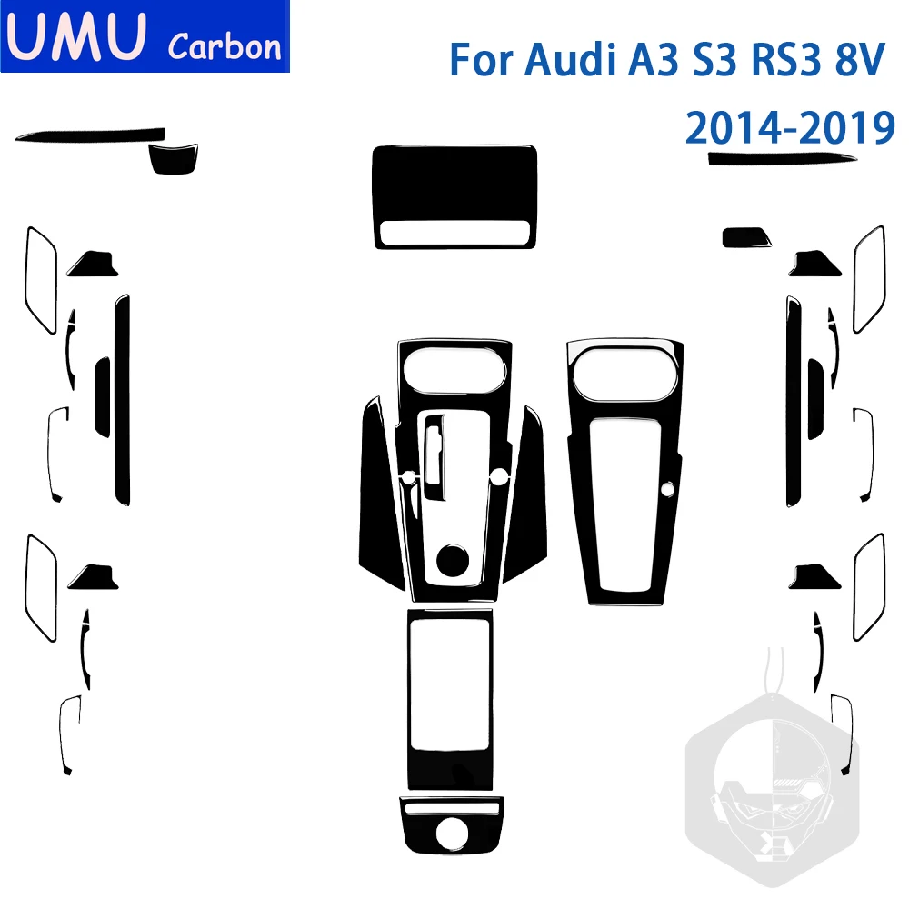 For Audi A3 S3 RS3 8V 2014—2019 Car Accessories Black Plastic Interior Lifting Gear Panel Mirror Cover Sticker Modification