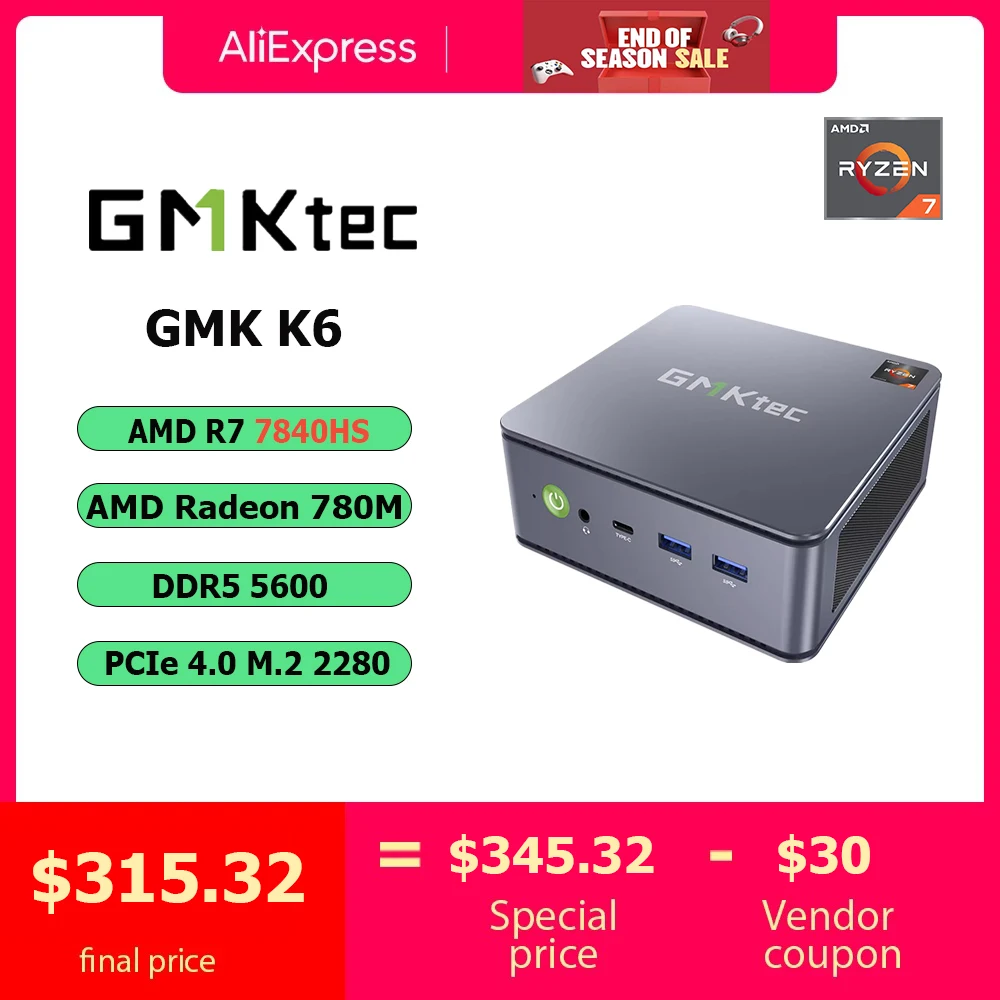 GMKtec K6 AMD R7 7840HS Gaming Mini PC 8-core 16-thread 16/32GB DDR5 512GB/1TB SSD Computer PC Mini Computer PC Gaming Desktop