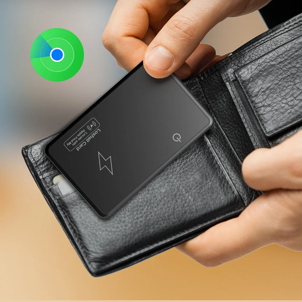 

Wireless Charging Wallet Tracker Card Waterproof Work with Apple Find My App Thin GPS Item Finder for Luggage Tag Purse Passport