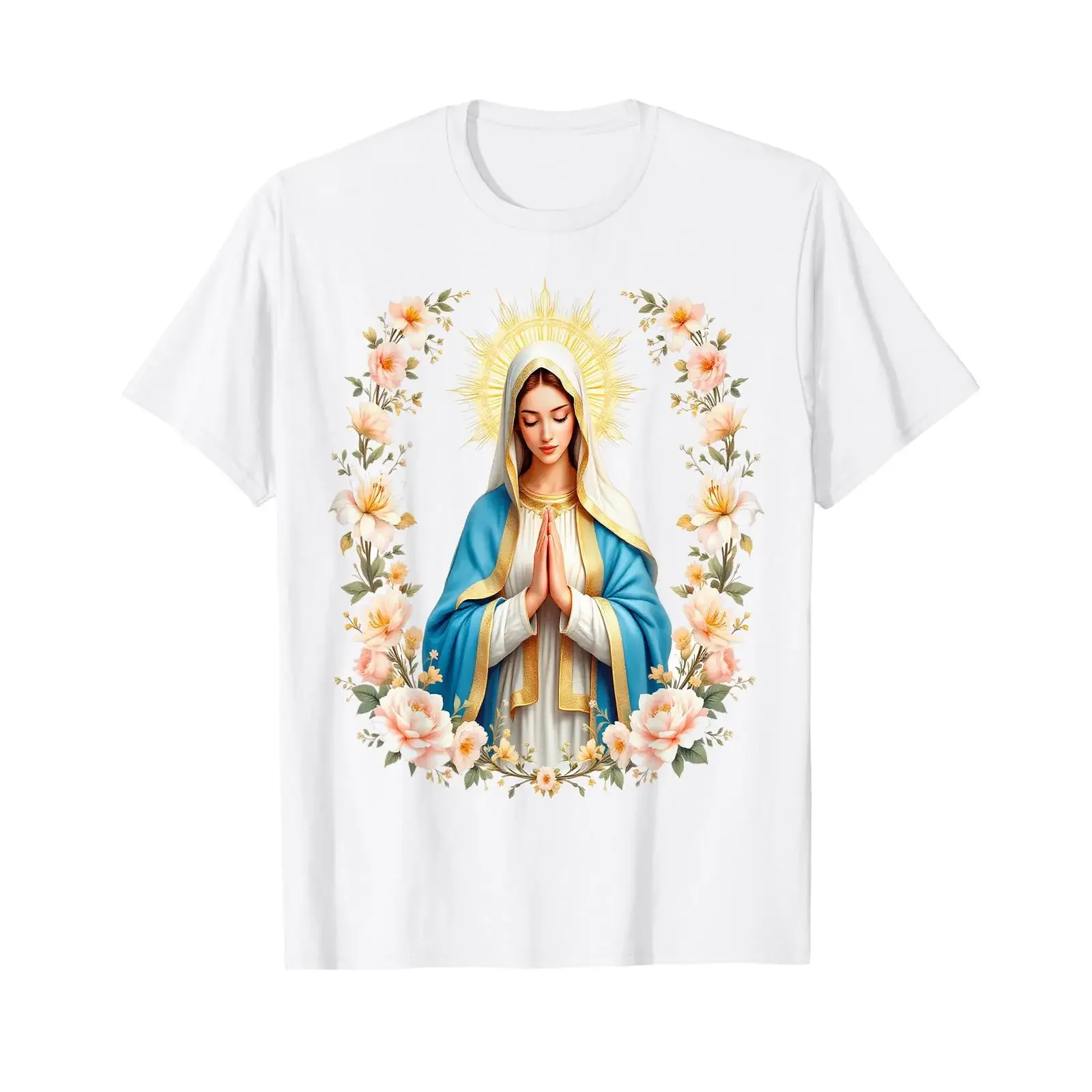 Blessed Virgin Mary T Shirt vintage Washed Unisex homme streetwear Comfortable fashion Versatile Casual Slightly