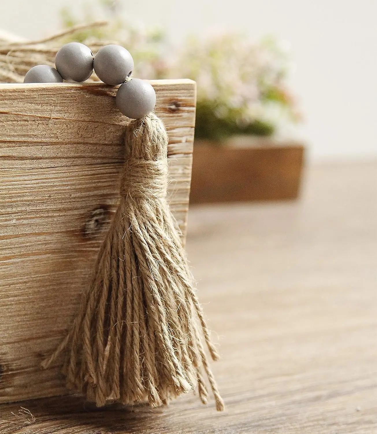 Wood Bead Garland with Tassels,Farmhouse Beads Rustic Country Decor Prayer Boho Beads Wall Hanging Decoration