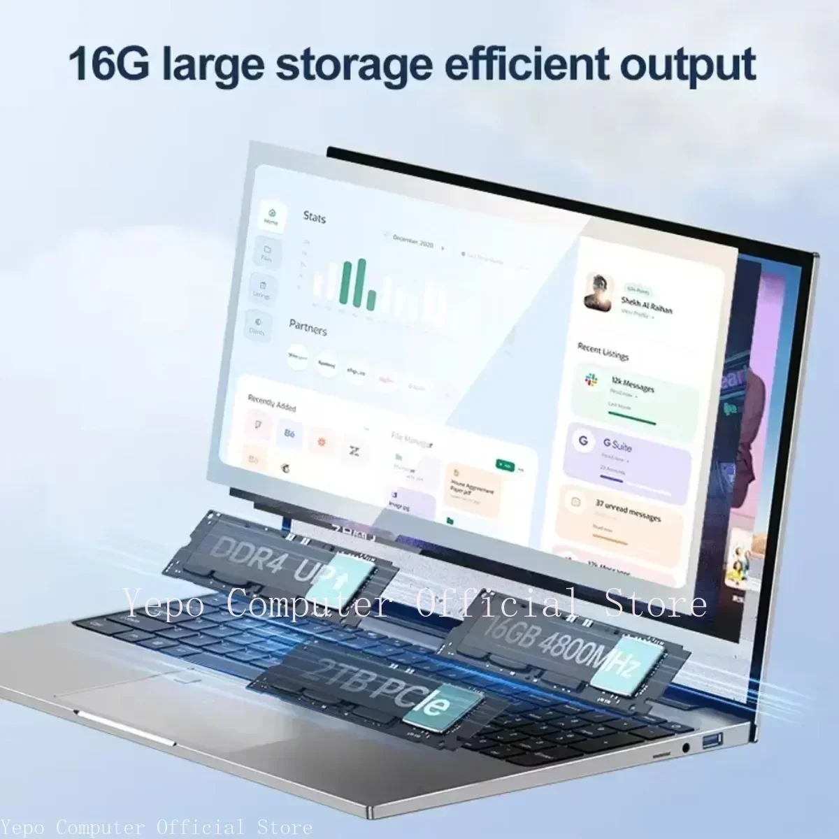 New laptop Intel Windows 11 system 16 inch HD screen 16G RAM 2TB SSD N5095 keyboard mouse 0.3S fingerprint unlocking computer