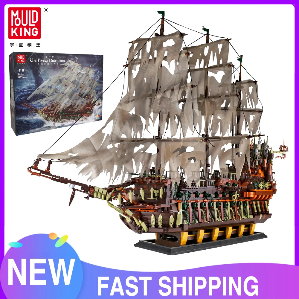 MOULD KING 13138 Movie Toys The MOC Flying Dutchman & Black Pearl Pirate Ship Model Building Blocks Bricks Kids Christmas Gifts