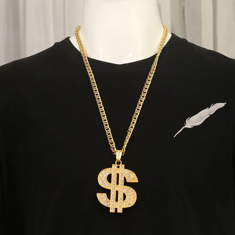 Gold Color Large Dollar Alloy Necklace Hip Hop Nightclub Exaggerated Men\'s Transport Amulet