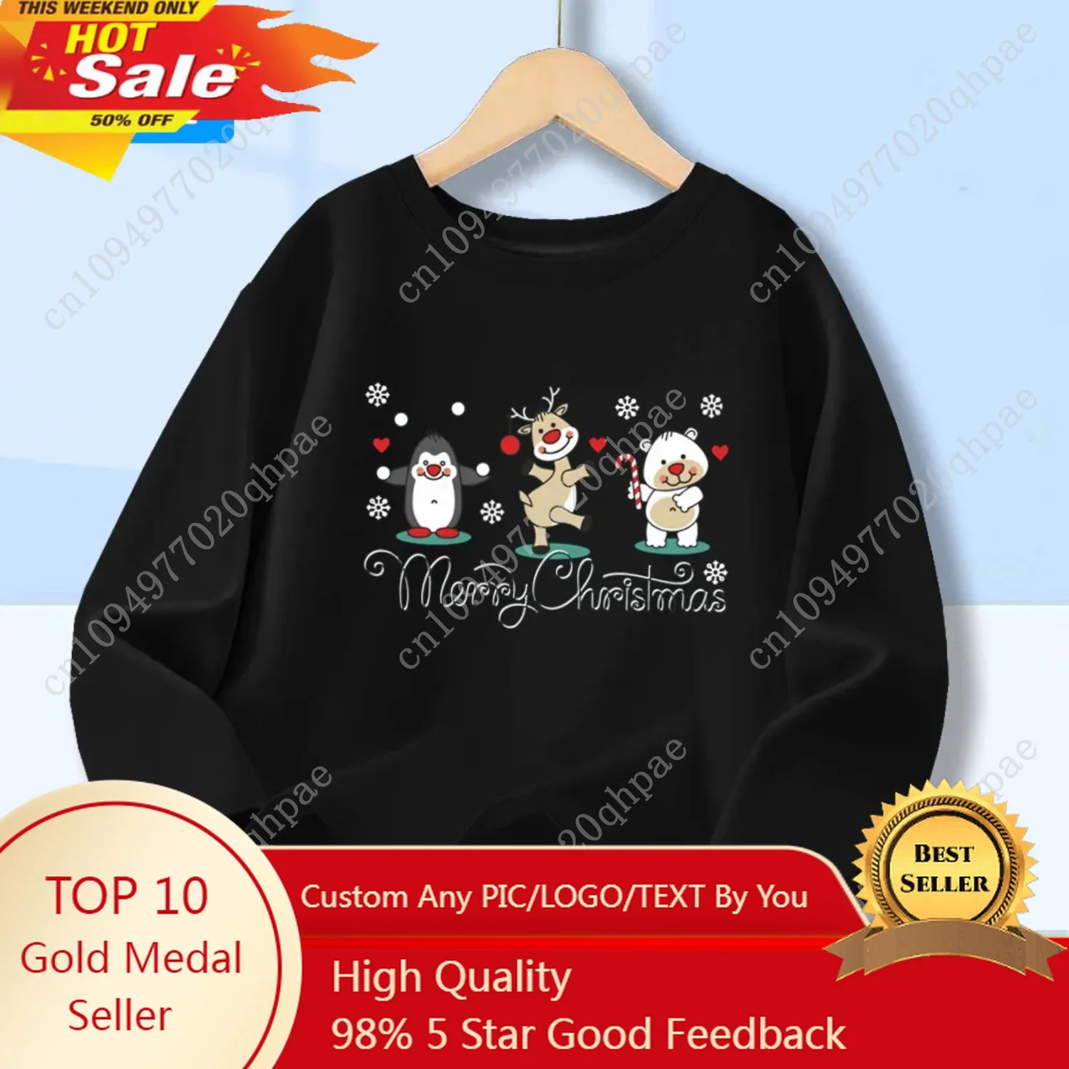 

Kids Long Sleeve T-Shirt Cartoon Christmas Penguin Reindeer Polar Bear Print Tee Boys Girls Casual Cotton Xmas Top SDDW1