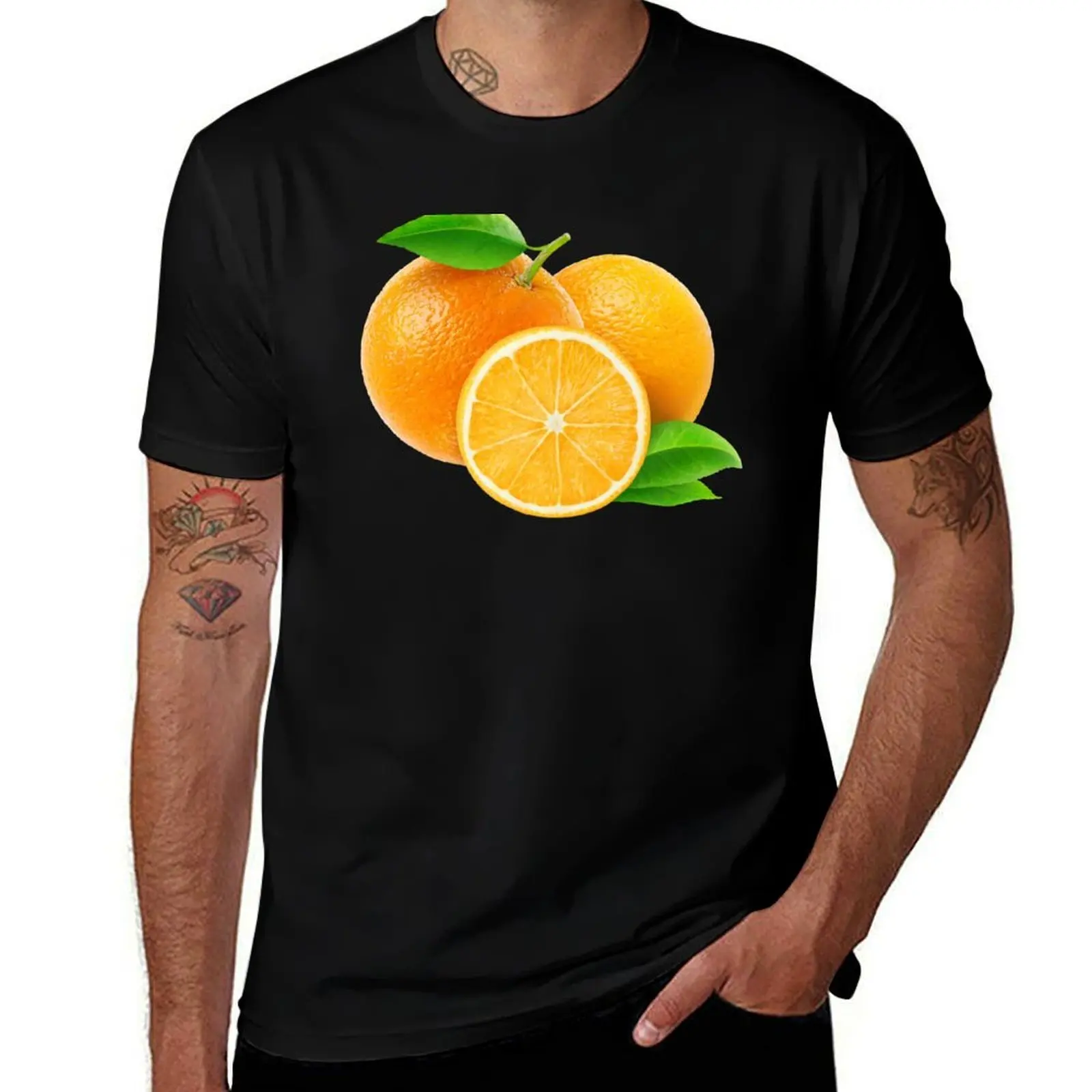 Fresh oranges with leaves T-Shirt Simple Print Design T-Shirt