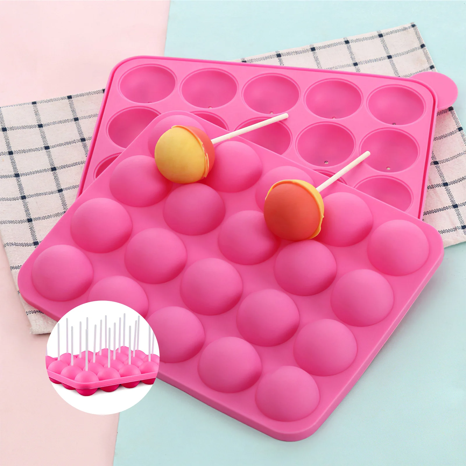 Lollipop Mold Round 20 Holes Mould Candy Ball Shaped Baking Tools Maker Self-Assembly Stick Muffin Cupcakes Cookie Party