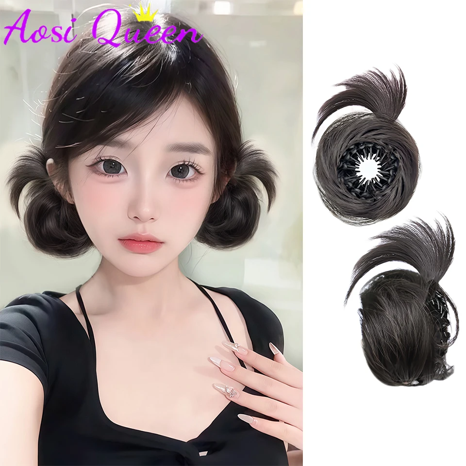 Synthetic Ball Head Wig Female Flower Bud Telescopic Clip Artifact Natural Fluffy Hair Volume Wig Headband