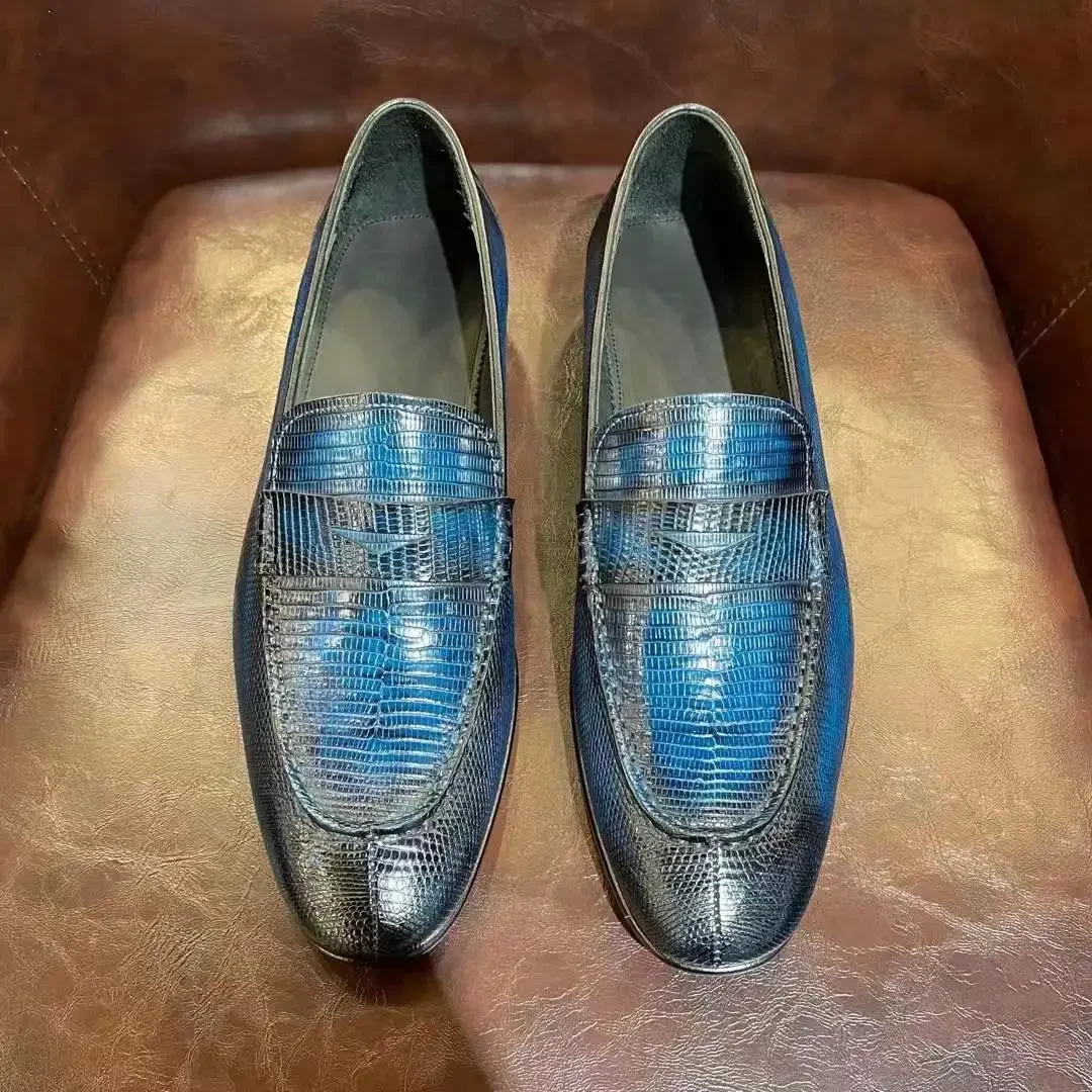 

yingshang new men lizard leahter shoes loafers lazy person gradient color Leisure shoes for men set on shoes